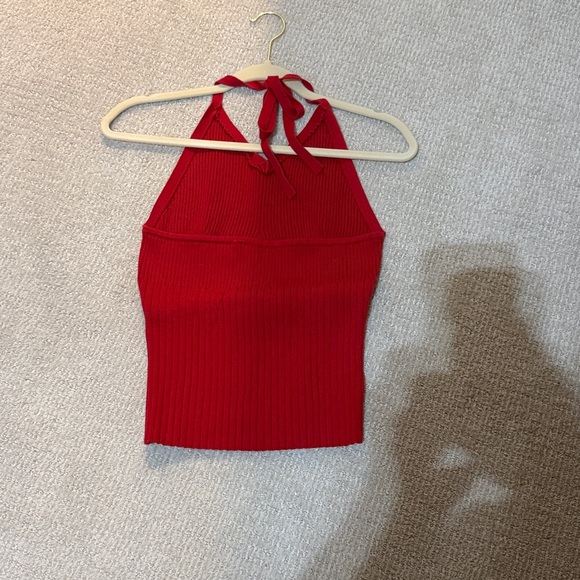 Red Ribbed Halter Top - Picture 2 of 2